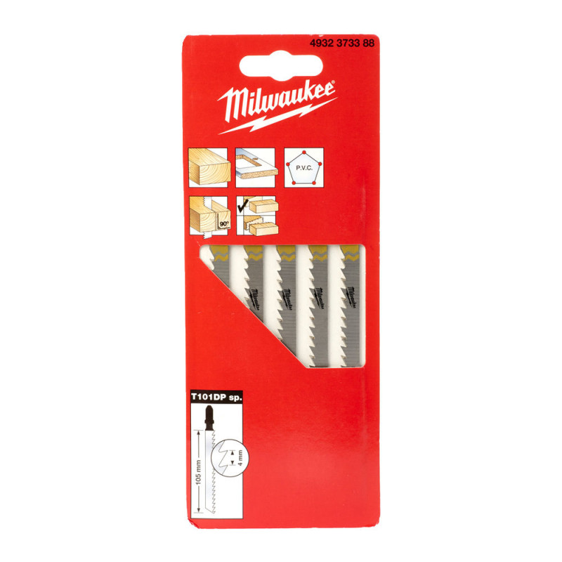 Купити Полотна для лобзиків T101DP Sp. MILWAUKEE, 105х4,0мм, (5шт), (деревина, прямий різ). Офіційний магазин Мілвокі Україна, фірмова гарантія з доставкою по Украіні
