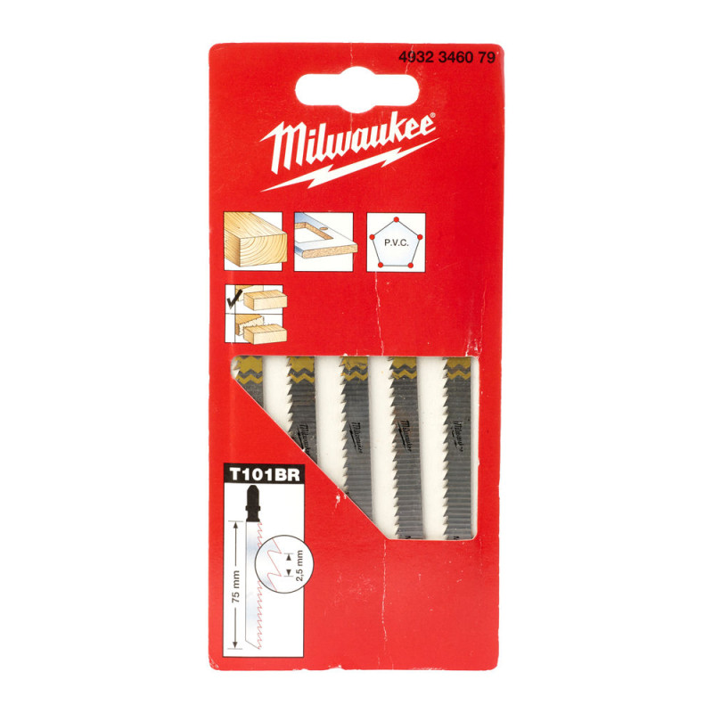 Купити Полотна для лобзиків T101BR MILWAUKEE, 75х2,5мм, (5шт), (зворотній різ). Офіційний магазин Мілвокі Україна, фірмова гарантія з доставкою по Украіні