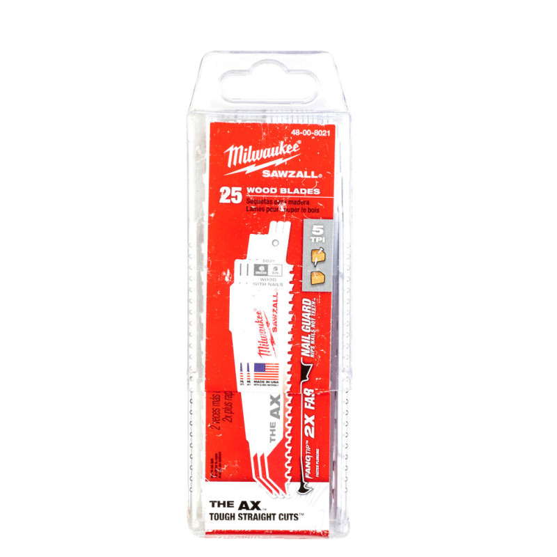 Купити Полотно для шабельних пил  AX FANG TIP MILWAUKEE, 150х5,0мм, (25шт), (деревина з цвяхами). Офіційний магазин Мілвокі Україна, фірмова гарантія з доставкою по Украіні