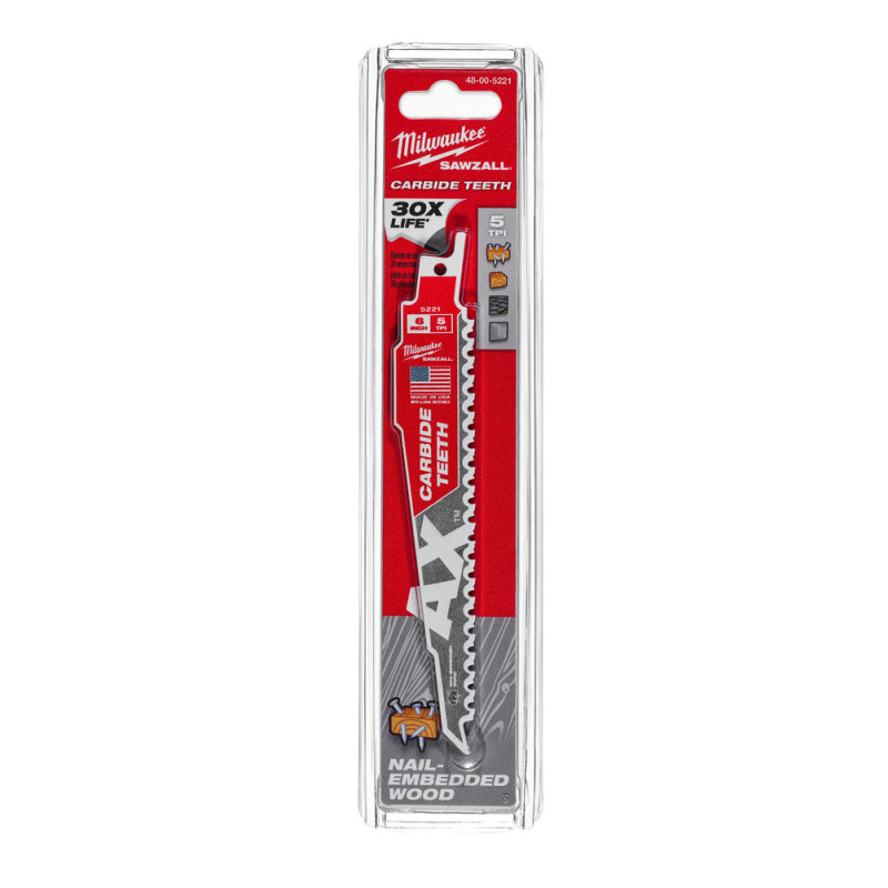 Купити Полотно для шабельних пил TCT AX FANG TIP MILWAUKEE, 150х5мм, (деревина з цвяхами) (заміна 48475221). Офіційний магазин Мілвокі Україна, фірмова гарантія з доставкою по Украіні