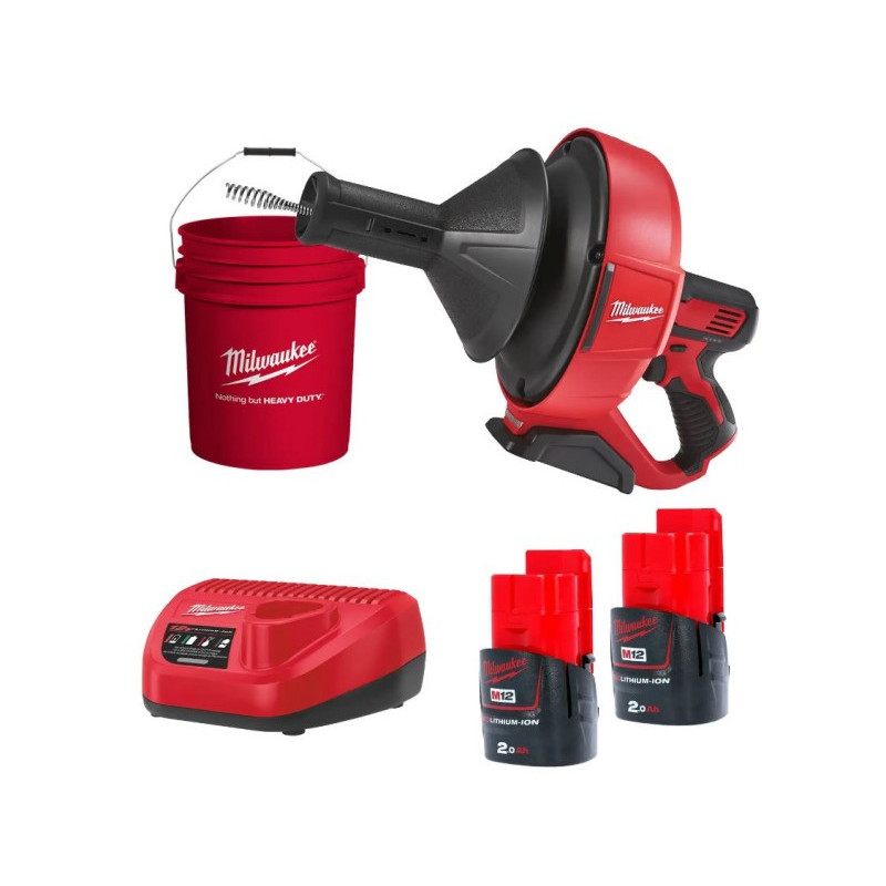 Купити Машина прочистна акумуляторна MILWAUKEE, M12 BDC6-202C, трос 6м (зарядний пристрій С12 С , 2 акумулятори М12 В2 2Аг, відро, картонне пакування). Офіційний магазин Мілвокі Україна, фірмова гарантія з доставкою по Украіні