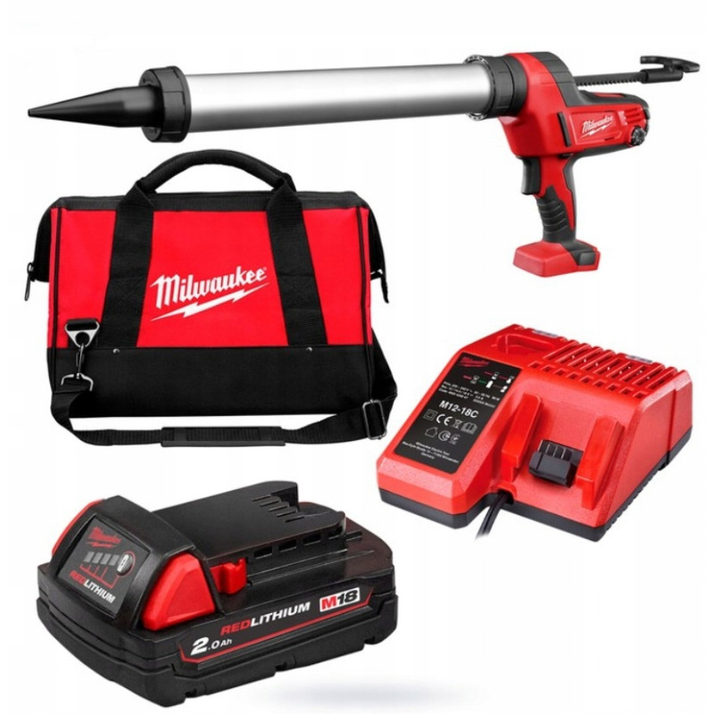 Купити Пістолет для герметиків акумуляторний MILWAUKEE, C18 PCG/600A-201В, 600мл (заряд.пристрій М12-18 С, 1 акумулятор М18 В2 2Аг, алюмінієва туба, сумка). Офіційний магазин Мілвокі Україна, фірмова гарантія з доставкою по Украіні