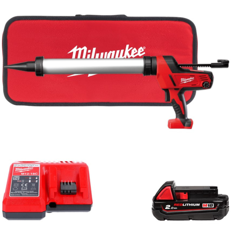 Купити Пістолет для герметиків акумуляторний MILWAUKEE, C18 PCG/600A-201В, 600мл (заряд.пристрій М12-18 С, 1 акумулятор М18 В2 2Аг, алюмінієва туба, сумка). Офіційний магазин Мілвокі Україна, фірмова гарантія з доставкою по Украіні