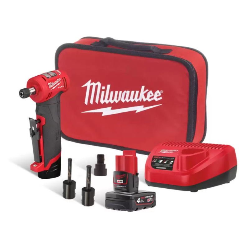 Купити Шліфмашина кутова цангова акумуляторна MILWAUKEE M12 FDGA-422BA, (зарядний пристрій, аккумулятори М12 2 Аг та 4Аг , перехідник, 2 коронки алмазні по плитці, сумка). Офіційний магазин Мілвокі Україна, фірмова гарантія з доставкою по Украіні