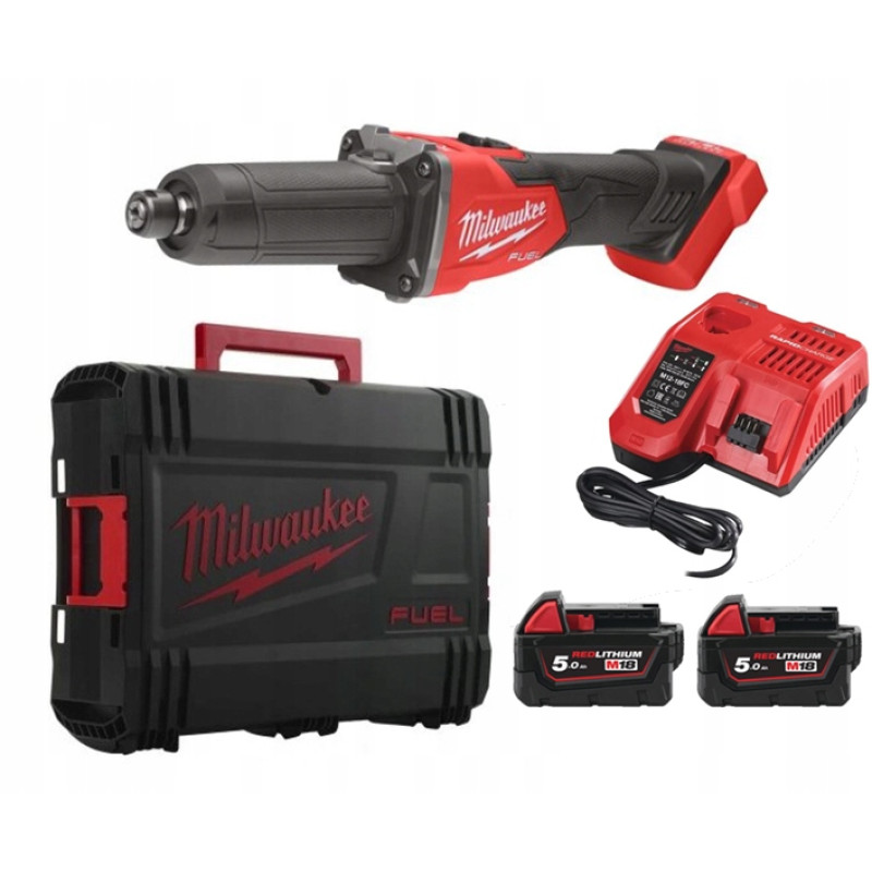 Купити Шліфмашина пряма акумуляторна безщіткова MILWAUKEE, M18 FDGRB-502X, діаметр 6/8мм (зарядний пристрій М12-18 FC, 2 акумулятори М18 В5 5Аг, HDкейс). Офіційний магазин Мілвокі Україна, фірмова гарантія з доставкою по Украіні