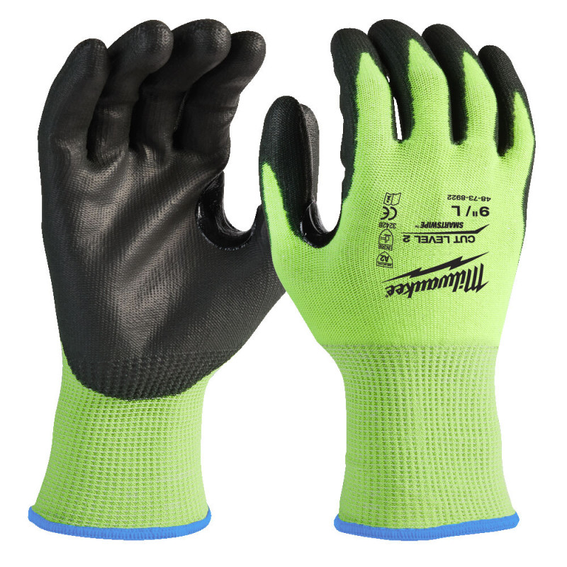 Купити Рукавиці робочі сигнальні Hi-Vis MILWAUKEE, з опором порізам 2/B рівня, розмір 8/M. Офіційний магазин Мілвокі Україна, фірмова гарантія з доставкою по Украіні