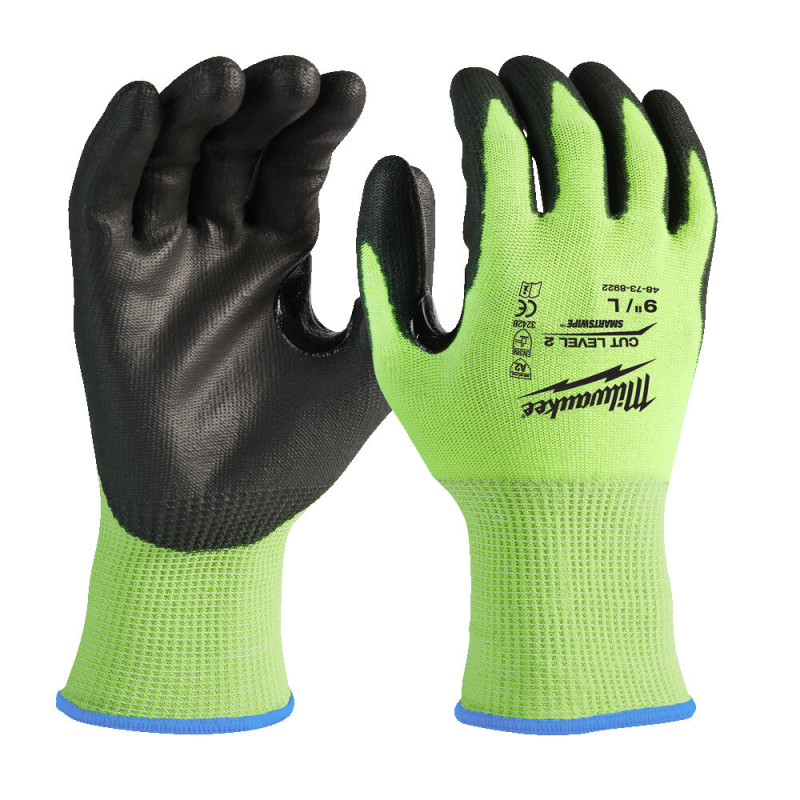 Купити Рукавиці робочі сигнальні Hi-Vis MILWAUKEE, з опором порізам 2/B рівня, розмір 10/XL. Офіційний магазин Мілвокі Україна, фірмова гарантія з доставкою по Украіні