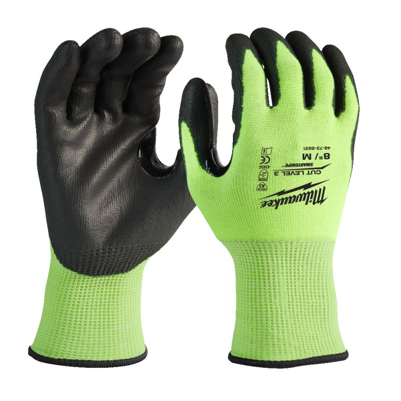 Купити Рукавиці робочі сигнальні Hi-Vis MILWAUKEE, з опором порізам 3/C рівня, розмір 7/S. Офіційний магазин Мілвокі Україна, фірмова гарантія з доставкою по Украіні