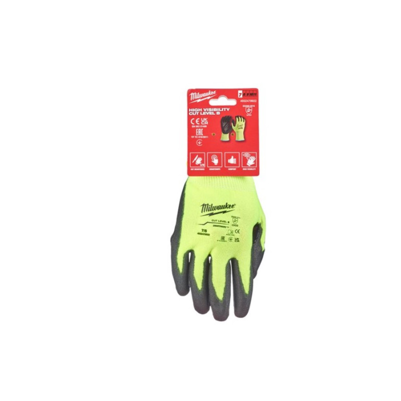 Купити Рукавиці робочі сигнальні Hi-Vis MILWAUKEE, з опором порізам 5/E рівня, розмір 10/XL. Офіційний магазин Мілвокі Україна, фірмова гарантія з доставкою по Украіні