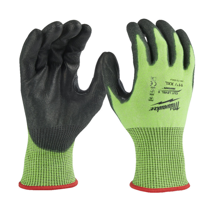 Купити Рукавиці робочі сигнальні Hi-Vis MILWAUKEE, з опором порізам 5/E рівня, розмір 11/XXL. Офіційний магазин Мілвокі Україна, фірмова гарантія з доставкою по Украіні