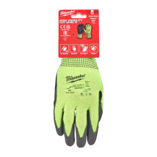 Купити Рукавиці робочі сигнальні Hi-Vis MILWAUKEE, з опором порізам 4/D рівня, розмір 9/L. Офіційний магазин Мілвокі Україна, фірмова гарантія з доставкою по Украіні