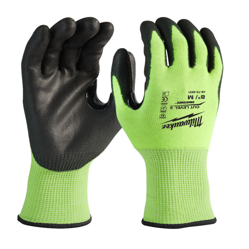 Купити Рукавиці робочі сигнальні Hi-Vis MILWAUKEE, з опором порізам 3/C рівня, розмір 8/M. Офіційний магазин Мілвокі Україна, фірмова гарантія з доставкою по Украіні