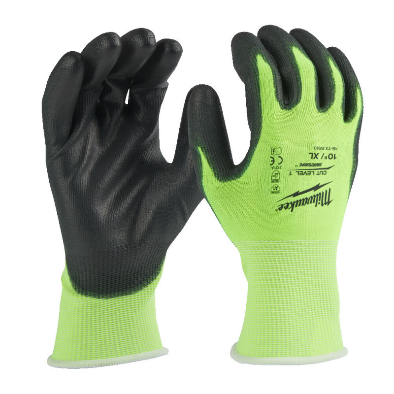 Купити Рукавиці робочі сигнальні Hi-Vis MILWAUKEE, з опором порізам 1/А рівня, розмір 10/XL. Офіційний магазин Мілвокі Україна, фірмова гарантія з доставкою по Украіні