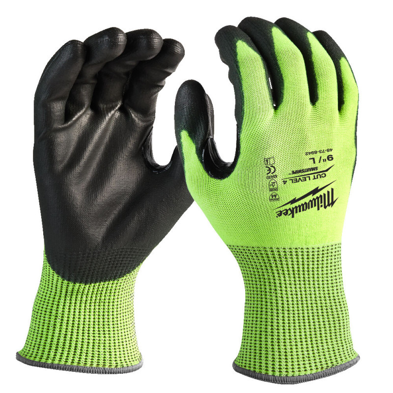 Купити Рукавиці робочі сигнальні Hi-Vis MILWAUKEE, з опором порізам 4/D рівня, розмір 10/XL. Офіційний магазин Мілвокі Україна, фірмова гарантія з доставкою по Украіні