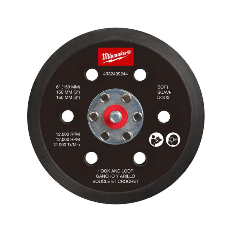 Купити Підошва шліфувальна MILWAUKEE FROSBPSH150, діаметр 150мм, 6 отв. для M12 FROS (м'яка з ліпучкою ). Офіційний магазин Мілвокі Україна, фірмова гарантія з доставкою по Украіні