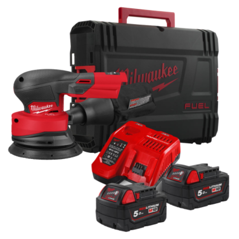 Купити Шліфмашина ексцентрикова акумуляторна безщіткова MILWAUKEE, M18 FROS125-502X, діаметр 125мм (зарядний пристрій М12-18 FC. 2 акумулятори М18 В5 5Аг, HDкейс). Офіційний магазин Мілвокі Україна, фірмова гарантія з доставкою по Украіні
