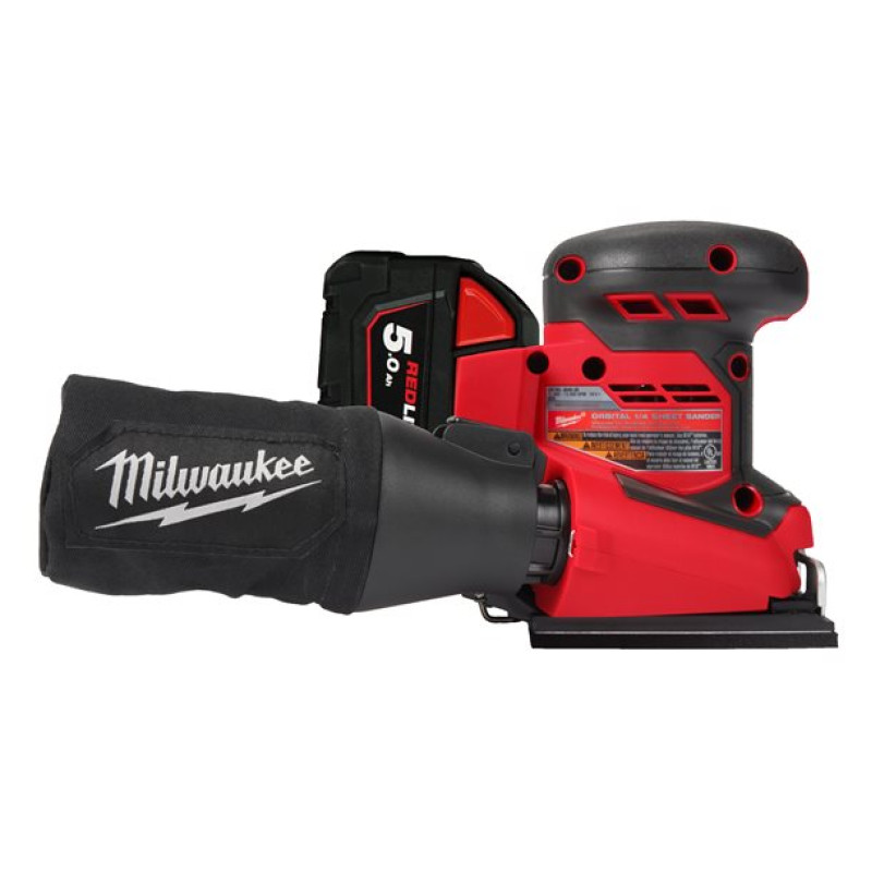 Купити Шліфмашина вібраційна акумуляторна MILWAUKEE, M18 BQSS-502B, 113х104мм (зарядний пристрій М12-18 С, 2 акумулятори М18 В5 5Аг, сумка). Офіційний магазин Мілвокі Україна, фірмова гарантія з доставкою по Украіні