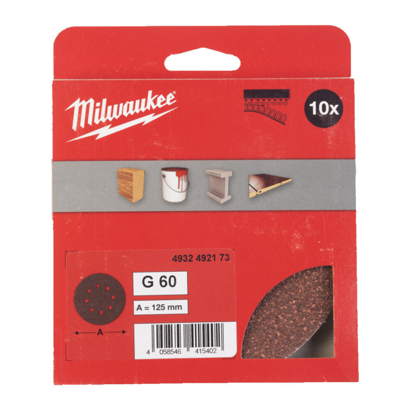 Купити Папір шліфувальний MILWAUKEE діаметр 125/8 HL, зерно 60, (10шт). Офіційний магазин Мілвокі Україна, фірмова гарантія з доставкою по Украіні