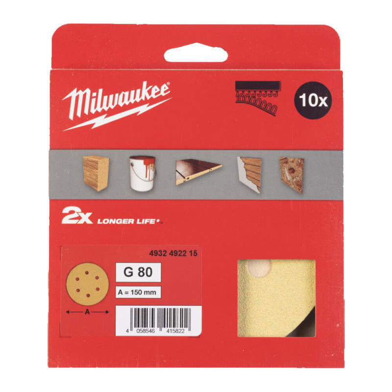 Купити Папір шліфувальний HP MILWAUKEE діаметр 150мм/6 HL, зерно 80, (10шт). Офіційний магазин Мілвокі Україна, фірмова гарантія з доставкою по Украіні