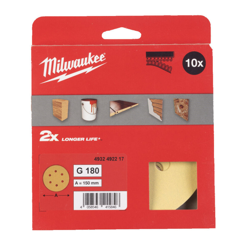 Купити Папір шліфувальний HP MILWAUKEE діаметр 150мм/6 HL, зерно 180, (10шт). Офіційний магазин Мілвокі Україна, фірмова гарантія з доставкою по Украіні