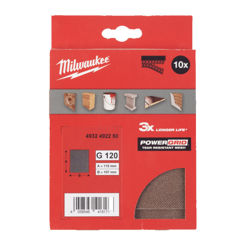 Купити Сітка шліфувальна PG Mesh HL MILWAUKEE, 115х107мм, зерно 120, (10шт). Офіційний магазин Мілвокі Україна, фірмова гарантія з доставкою по Украіні