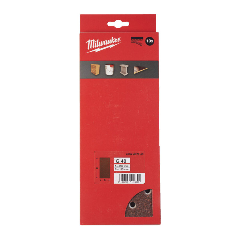 Купити Папір шліфувальний MILWAUKEE, 115x230мм HL, зерно 40, (10шт). Офіційний магазин Мілвокі Україна, фірмова гарантія з доставкою по Украіні