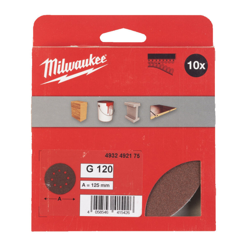 Купити Папір шліфувальний MILWAUKEE діаметр 125/8 HL, зерно 120, (10шт). Офіційний магазин Мілвокі Україна, фірмова гарантія з доставкою по Украіні