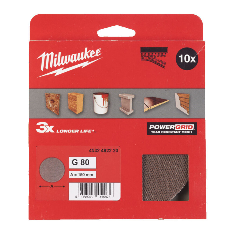 Купити Сітка шліфувальна PG Mesh HL MILWAUKEE, діаметр 150мм, зерно 80, (10шт). Офіційний магазин Мілвокі Україна, фірмова гарантія з доставкою по Украіні