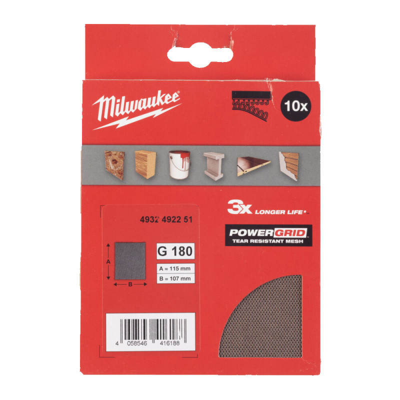 Купити Сітка шліфувальна PG Mesh HL MILWAUKEE, 115х107мм, зерно 180, (10шт). Офіційний магазин Мілвокі Україна, фірмова гарантія з доставкою по Украіні