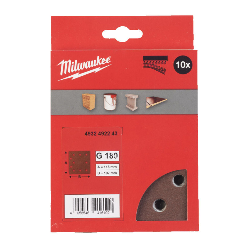 Купити Папір шліфувальний MILWAUKEE, 115x107мм HL, зерно 180, (10шт). Офіційний магазин Мілвокі Україна, фірмова гарантія з доставкою по Украіні