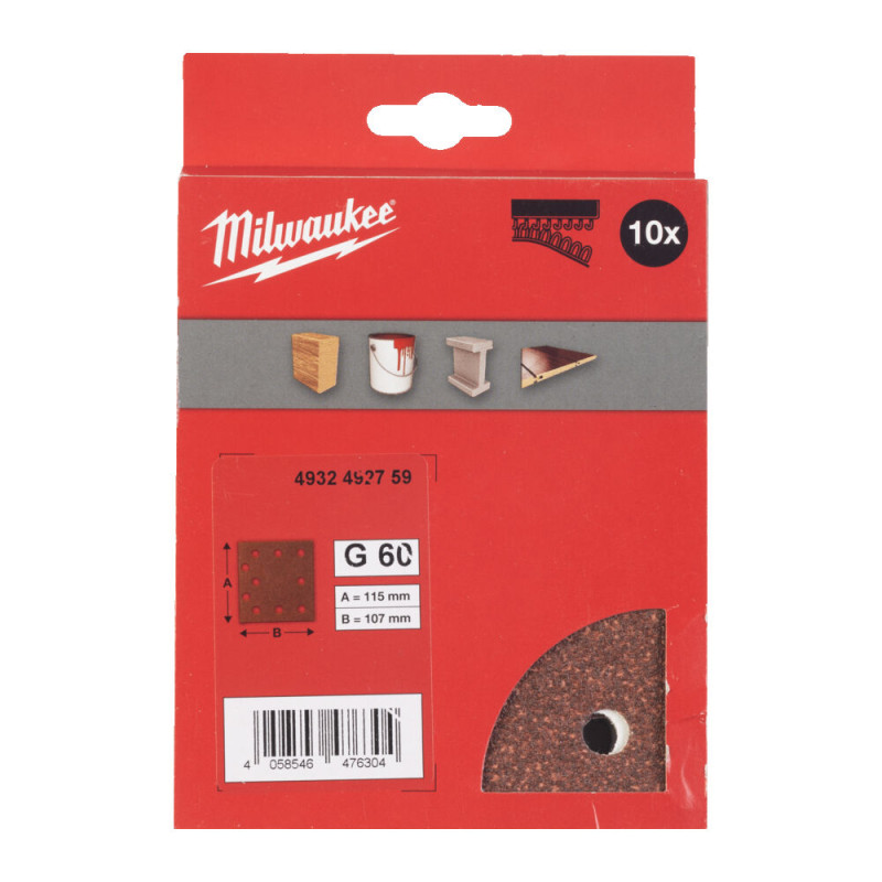 Купити Папір шліфувальний MILWAUKEE, 115x107мм HL, зерно 60, (10шт). Офіційний магазин Мілвокі Україна, фірмова гарантія з доставкою по Украіні
