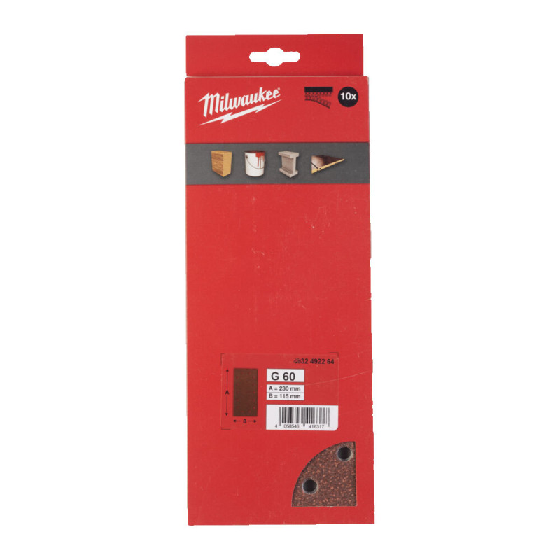 Купити Папір шліфувальний MILWAUKEE, 115x230мм HL, зерно 60, (10шт). Офіційний магазин Мілвокі Україна, фірмова гарантія з доставкою по Украіні