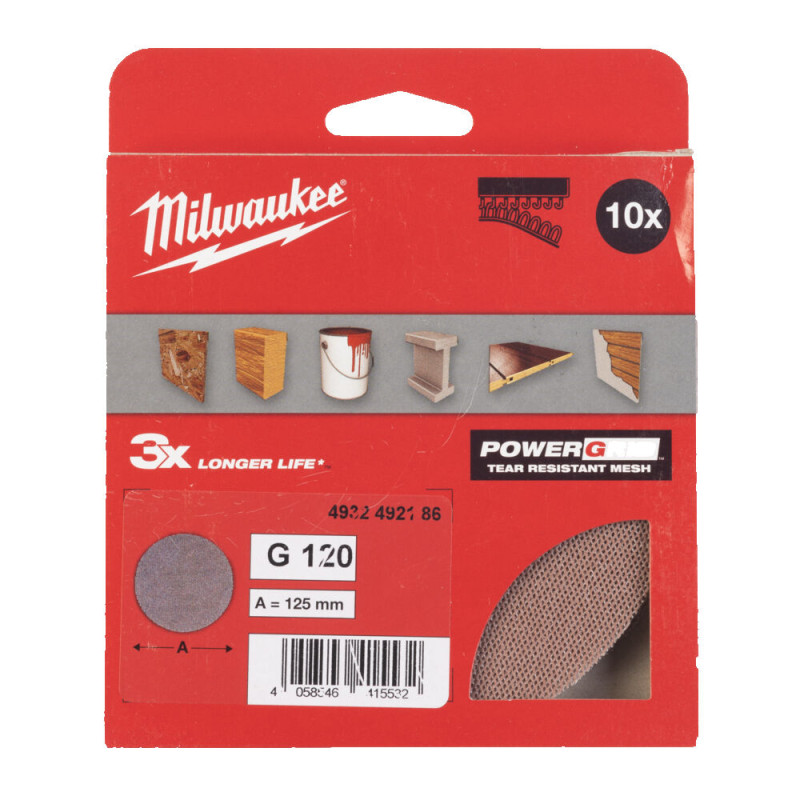 Купити Сітка шліфувальна PG Mesh HL MILWAUKEE, діаметр 125мм, зерно 120, (10шт). Офіційний магазин Мілвокі Україна, фірмова гарантія з доставкою по Украіні