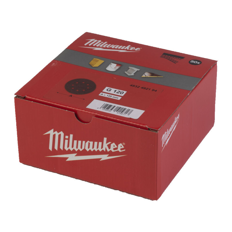 Купити Папір шліфувальний MILWAUKEE діаметр 125/8 HL, зерно 120, (50шт). Офіційний магазин Мілвокі Україна, фірмова гарантія з доставкою по Украіні