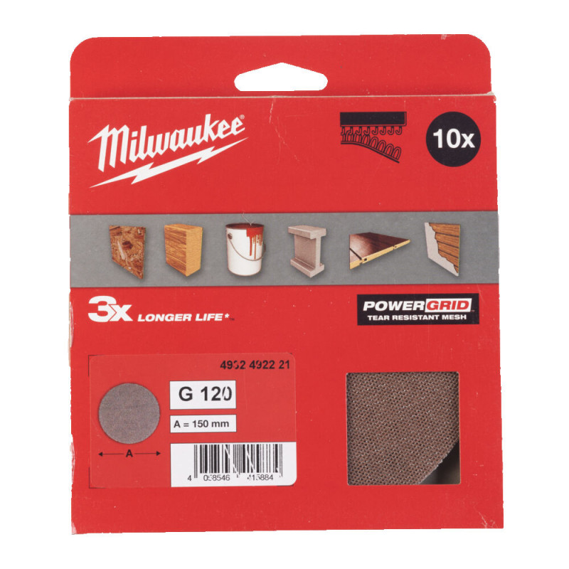 Купити Сітка шліфувальна PG Mesh HL MILWAUKEE, діаметр 150мм, зерно 120, (10шт). Офіційний магазин Мілвокі Україна, фірмова гарантія з доставкою по Украіні