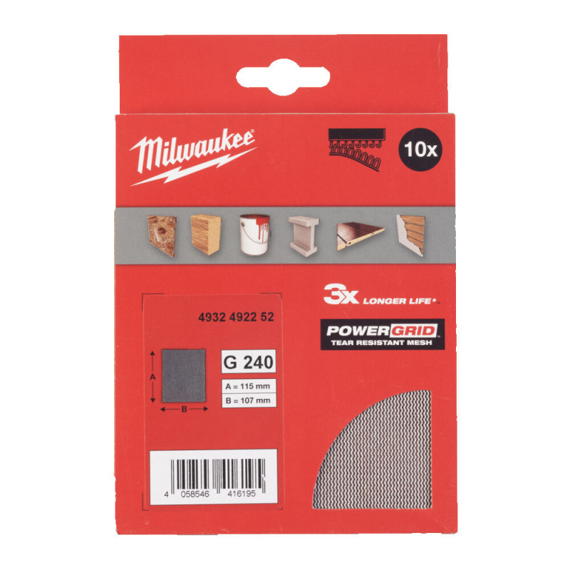 Купити Сітка шліфувальна PG Mesh HL MILWAUKEE, 115х107мм, зерно 240, (10шт). Офіційний магазин Мілвокі Україна, фірмова гарантія з доставкою по Украіні