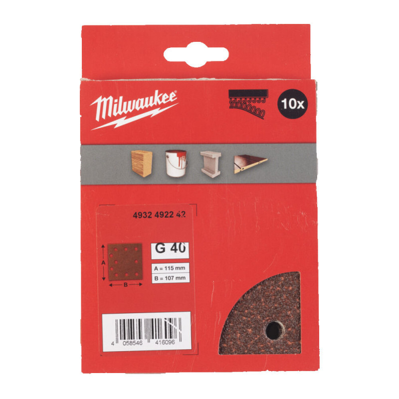 Купити Папір шліфувальний MILWAUKEE, 115x107мм HL, зерно 40, (10шт). Офіційний магазин Мілвокі Україна, фірмова гарантія з доставкою по Украіні