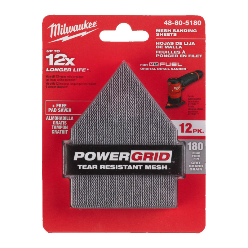 Купити Сітка шліфувальна PG Mesh HL MILWAUKEE, 67х92мм, зерно 180, (13шт) (для M12 FDSS). Офіційний магазин Мілвокі Україна, фірмова гарантія з доставкою по Украіні