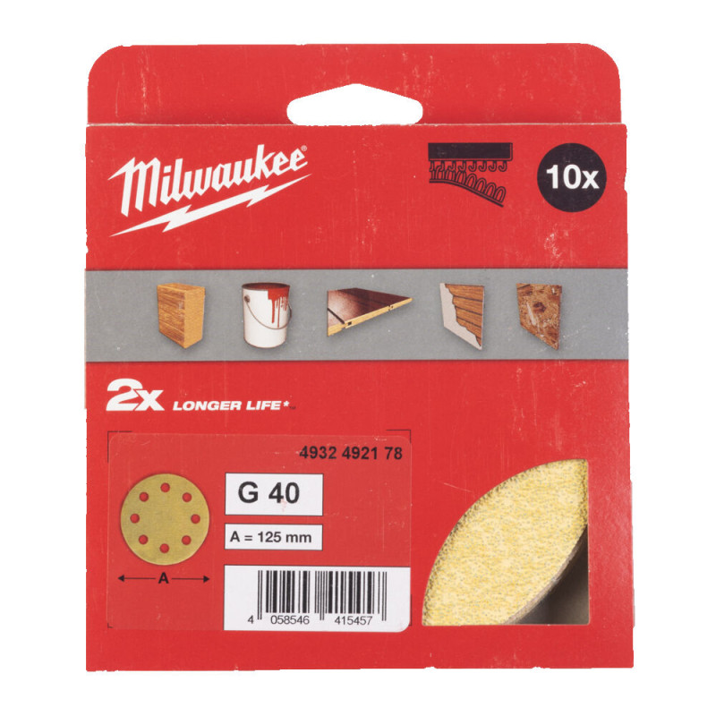 Купити Папір шліфувальний HP MILWAUKEE діаметр 125/8 HL, зерно 40, (10шт). Офіційний магазин Мілвокі Україна, фірмова гарантія з доставкою по Украіні