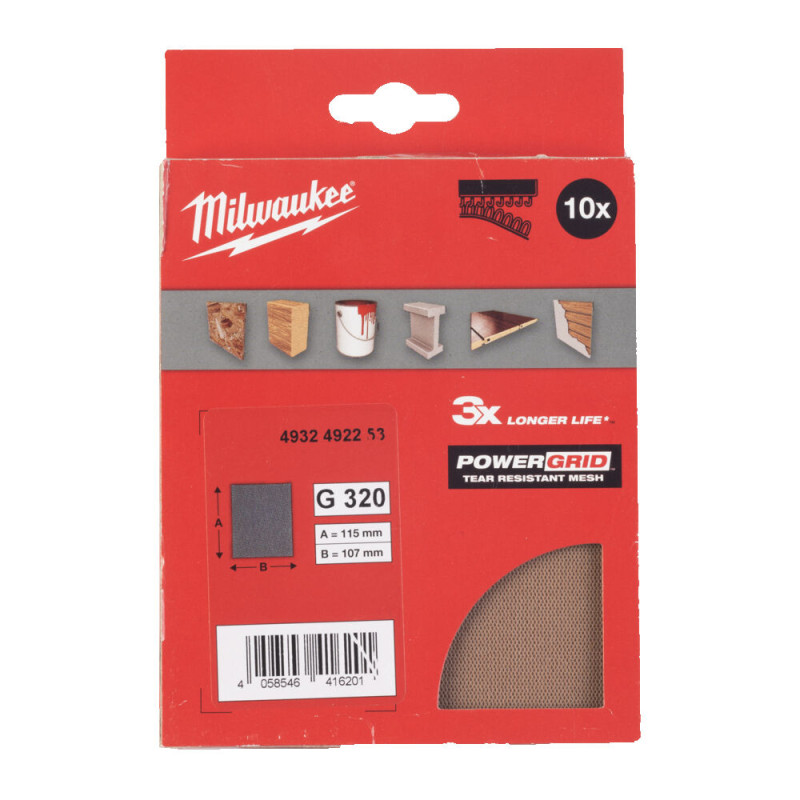 Купити Сітка шліфувальна PG Mesh HL MILWAUKEE, 115х107мм, зерно 320, (10шт). Офіційний магазин Мілвокі Україна, фірмова гарантія з доставкою по Украіні