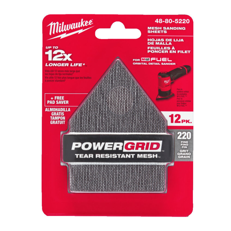 Купити Сітка шліфувальна PG Mesh HL MILWAUKEE, 67х92мм, зерно 220, (12шт+подкладка) (для M12 FDSS). Офіційний магазин Мілвокі Україна, фірмова гарантія з доставкою по Украіні
