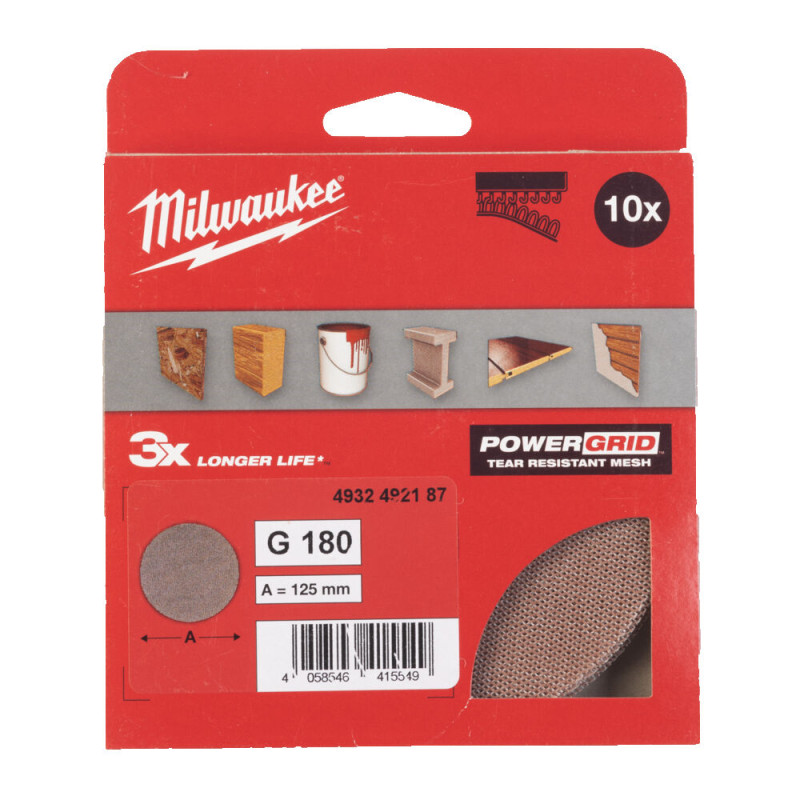 Купити Сітка шліфувальна PG Mesh HL MILWAUKEE, діаметр 125мм, зерно 180, (10шт). Офіційний магазин Мілвокі Україна, фірмова гарантія з доставкою по Украіні
