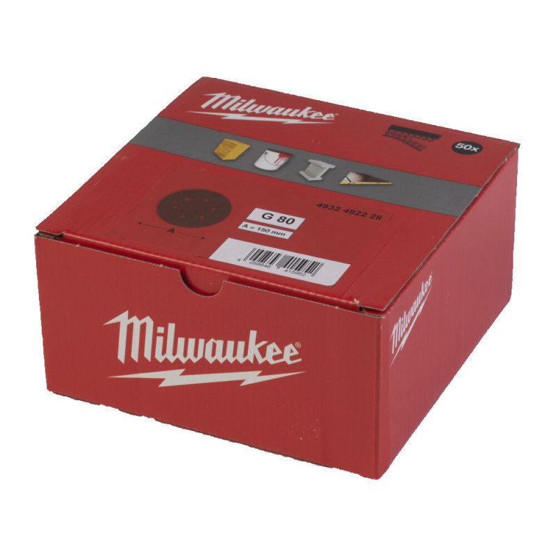 Купити Папір шліфувальний MILWAUKEE діаметр 150мм//6 HL, зерно 80, (50шт). Офіційний магазин Мілвокі Україна, фірмова гарантія з доставкою по Украіні