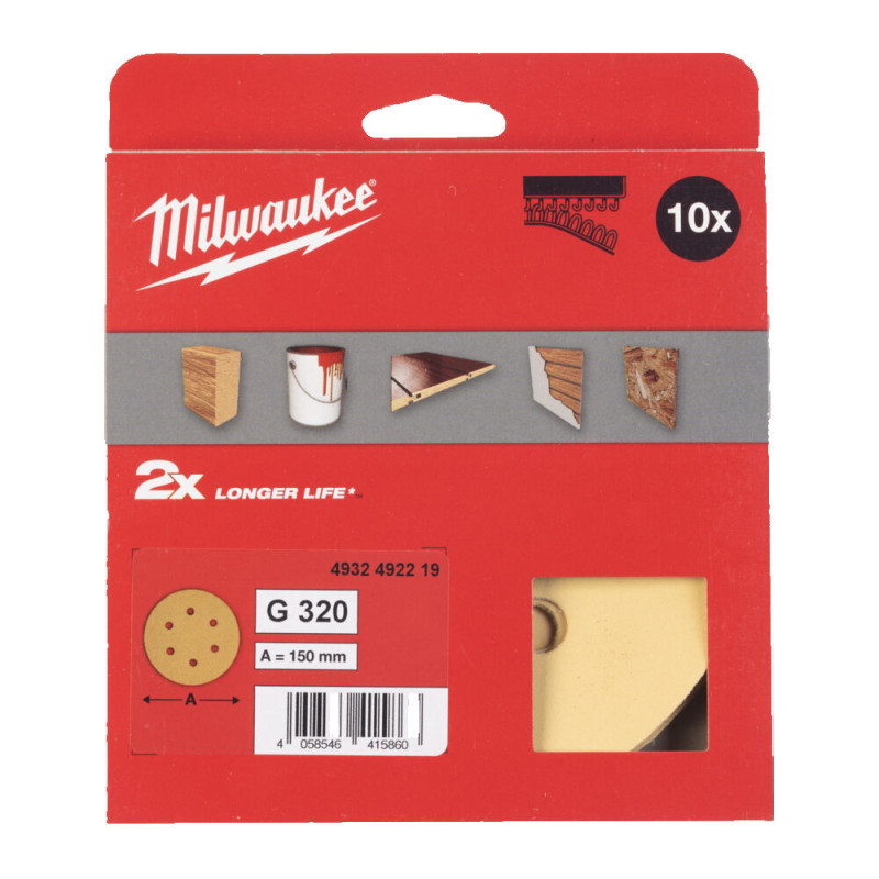 Купити Папір шліфувальний HP MILWAUKEE діаметр 150мм/6 HL, зерно 320, (10шт). Офіційний магазин Мілвокі Україна, фірмова гарантія з доставкою по Украіні