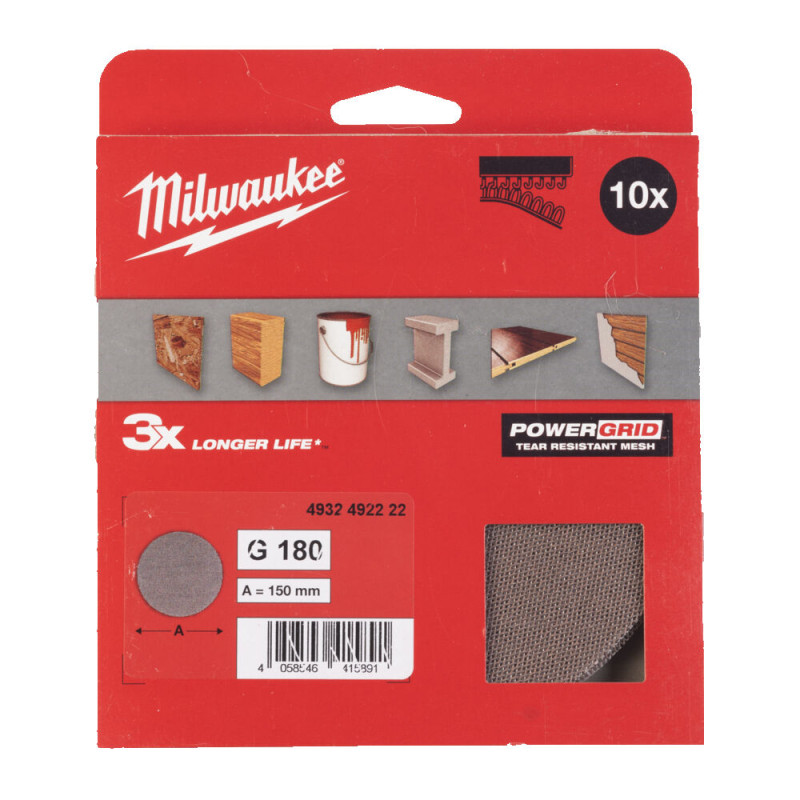 Купити Сітка шліфувальна PG Mesh HL MILWAUKEE, діаметр 150мм, зерно 180, (10шт). Офіційний магазин Мілвокі Україна, фірмова гарантія з доставкою по Украіні