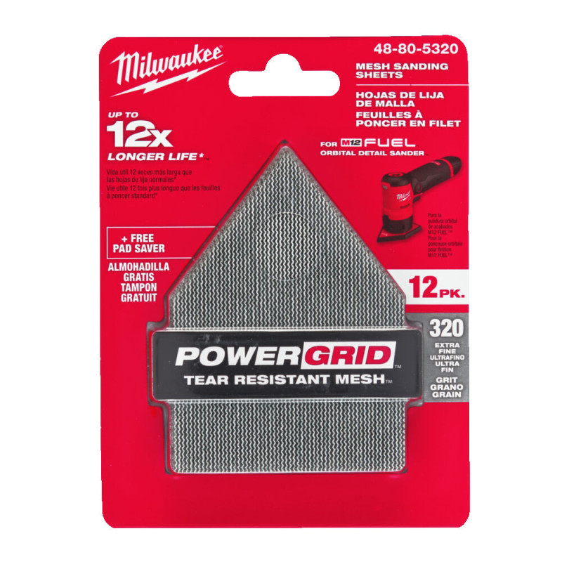 Купити Сітка шліфувальна PG Mesh HL MILWAUKEE, 67х92мм, зерно 320, (12шт+подложка) (для M12 FDSS). Офіційний магазин Мілвокі Україна, фірмова гарантія з доставкою по Украіні