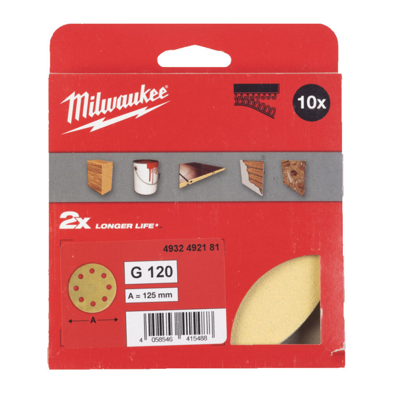 Купити Папір шліфувальний HP MILWAUKEE діаметр 125/8 HL, зерно 120, (10шт). Офіційний магазин Мілвокі Україна, фірмова гарантія з доставкою по Украіні
