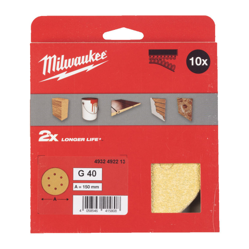 Купити Папір шліфувальний HP MILWAUKEE діаметр 150мм/6 HL, зерно 40, (10шт). Офіційний магазин Мілвокі Україна, фірмова гарантія з доставкою по Украіні