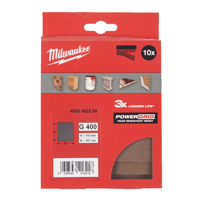 Купити Сітка шліфувальна PG Mesh HL MILWAUKEE, 115х107мм, зерно 80, (10шт). Офіційний магазин Мілвокі Україна, фірмова гарантія з доставкою по Украіні