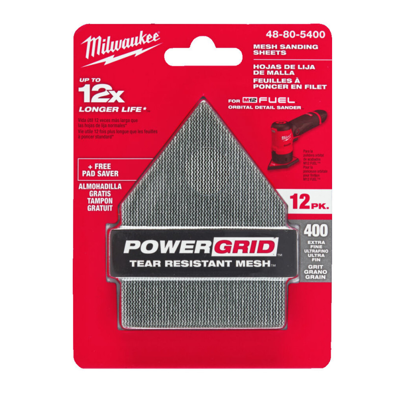 Купити Сітка шліфувальна PG Mesh HL MILWAUKEE, 67х92мм, зерно 400, (12шт+подложка) (для M12 FDSS). Офіційний магазин Мілвокі Україна, фірмова гарантія з доставкою по Украіні